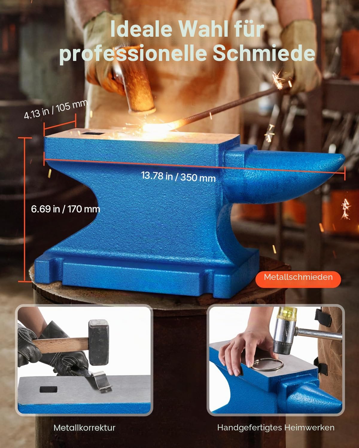 VEVOR Amboss 25 KG (55 LBS) Schmiede-Amboss für Schmiede Einzelnes Horn aus Gusseisen Schmiedwerkzeug robust