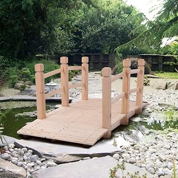 5FT Decorative Footbridge,Wooden Garden Bridge Arch Footbridge Decorative Backyard Bridge with Safety Railings Outdoor Lawn Pond Bridge Walkway for Garden Yard Patio Courtyard 59"L x 26.38"W x 22"H