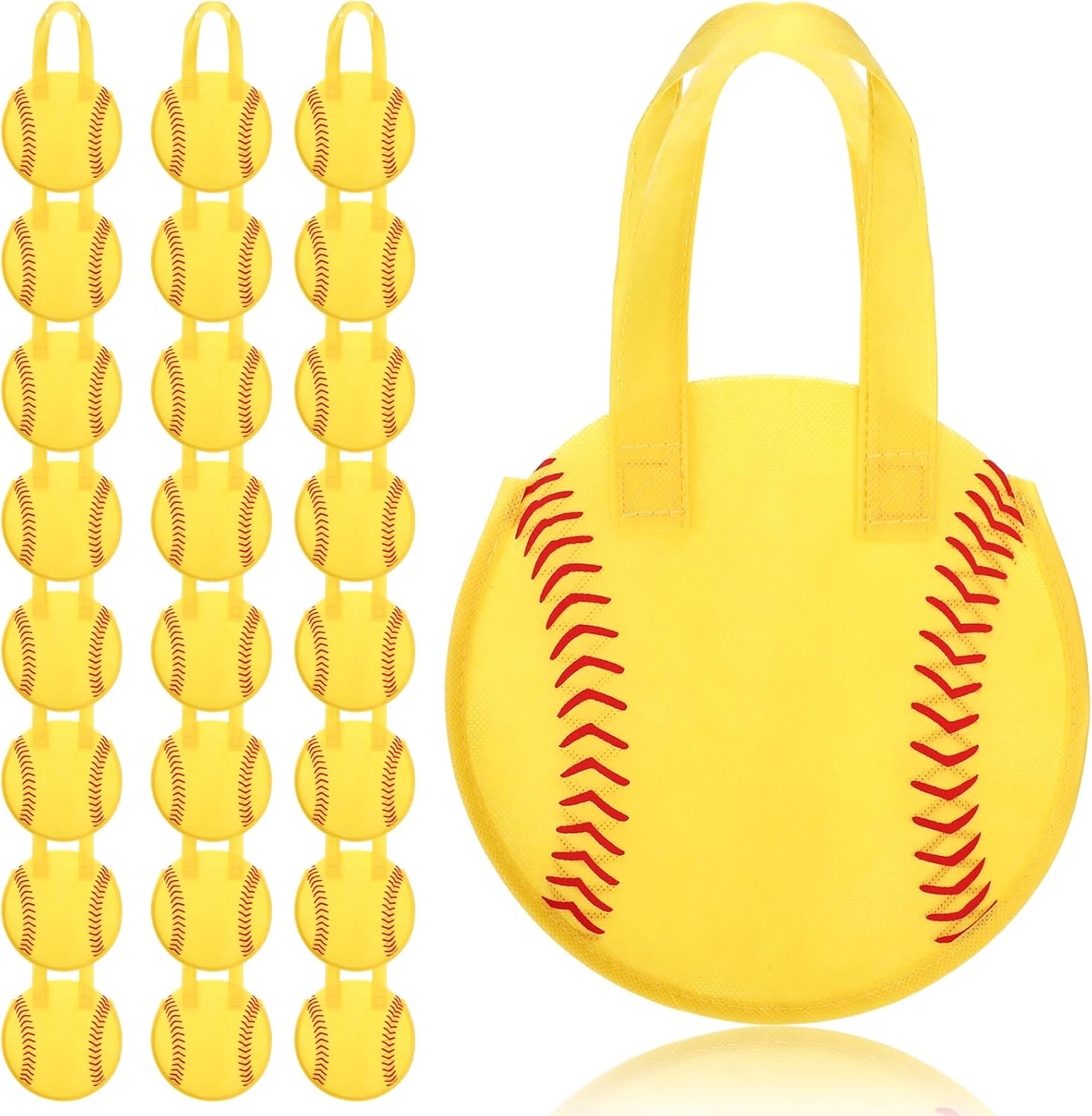 24 Pcs Softball Goodie Bags, Softball Party Favor Bags Non Woven Sports Ball Themed Candy Treat Bags with Handles, Reusable Goodie Gift Bag for Fans Game Day Team Celebrations Tailgate Party Supplies