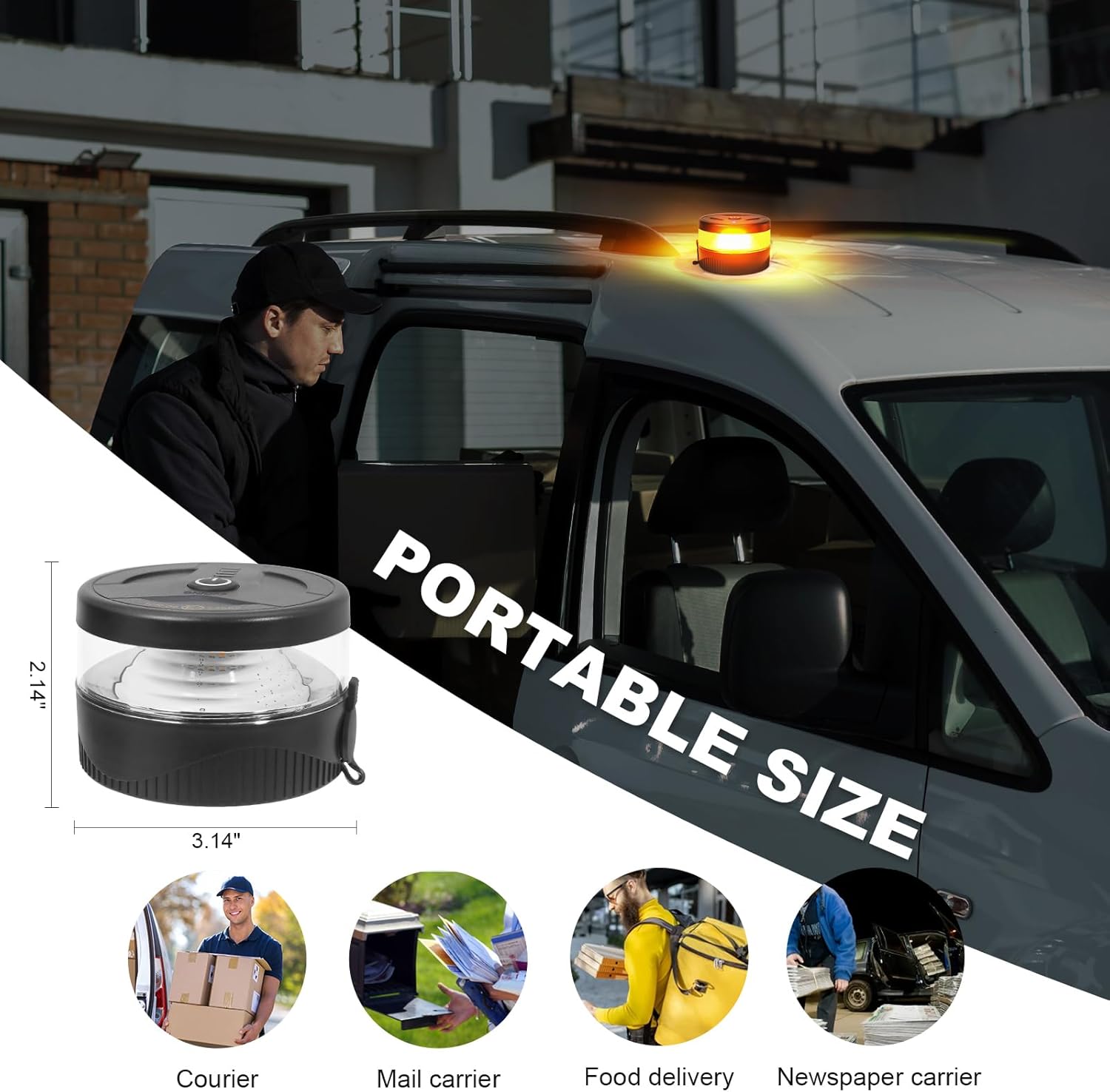 Magnetic Wireless Beacon Light, USB-C Rechargeable LED Strobe Lights for Truck, Mini Portable Flashing Emergency Safety Warning Light for Postal Car Plowing Tractor UTV Golf Cart IP67 Waterproof Amber