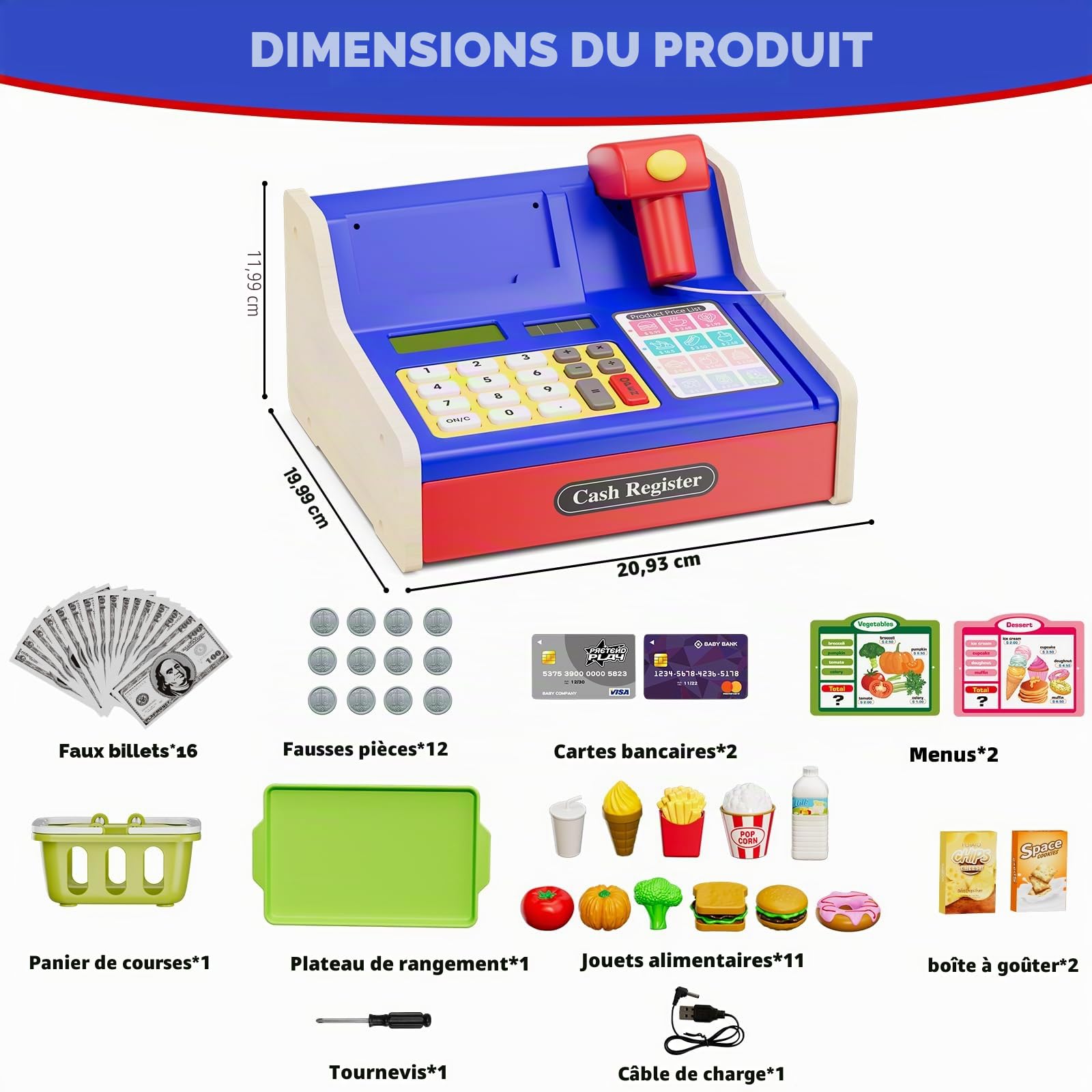 HYES Caisse Enregistreuse en Bois pour Enfants avec Scanner