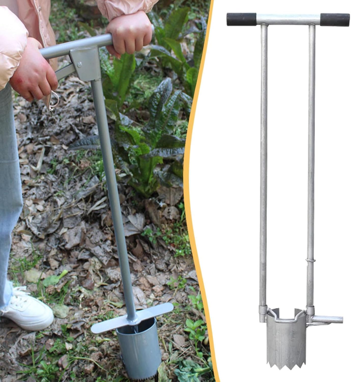 Soil Sampler Probe Seedling Transplanter Tool Garden Hole Puncher Rod for Efficient Soil Digger Suitable for Farm Gardening Planting, Iron, 9cm Diameter