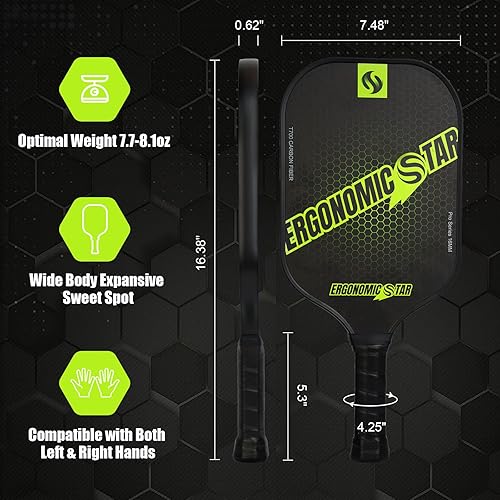 Miniatura 3 de Pickleball Paddles, T700 Carbon Fiber with Indoor & Outdoor Pickleballs and Grips Tapes Carry Bag  Professional Pickleball Paddle Set for Beginners