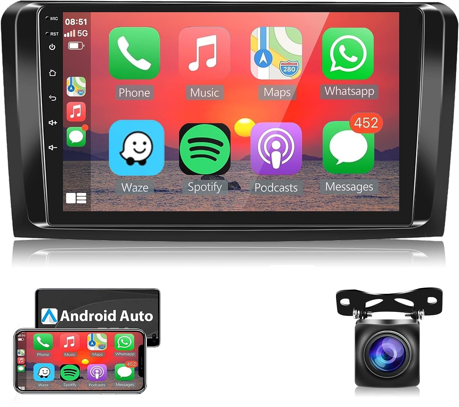 Android Car Stereo for Mercedes-Benz GL ML Class W164 X164 ML350 ML450 ML500 GL320 GL450 2GB RAM 32GB ROM MirrorLink WiFi BT, 9 Inch 2.5D IPS Touch Screen with AHD Camera (2+32G With Apple Carplay)