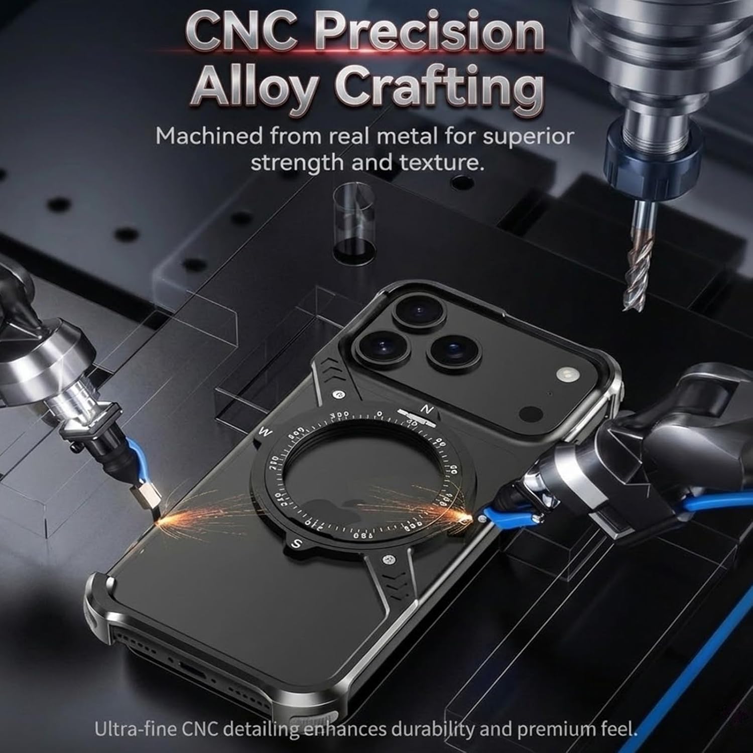 S-Shaped Alloy Frame Case for iPhone 17/17 Air/17 Pro/17 Pro Max, CNC Metal Design, 360° Kickstand, Open-Edge Bare-Metal Feel, Compatible with MagSafe, Corner Protection(Gold,17)