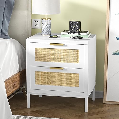 Miniatura 9 de Giluta Mesita de noche blanca con cajones, mesitas de noche modernas doradas para dormitorio, organizador de mesita de noche con almacenamiento