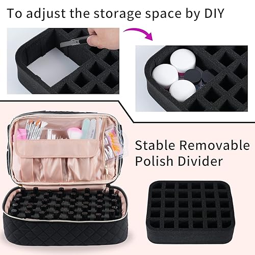 Miniatura 5 de VOFIpremiAm Estuche organizador de esmalte de uñas, se adapta a 1 lámpara de uñas y 30 botellas, bonita bolsa organizadora de uñas con bolsillos
