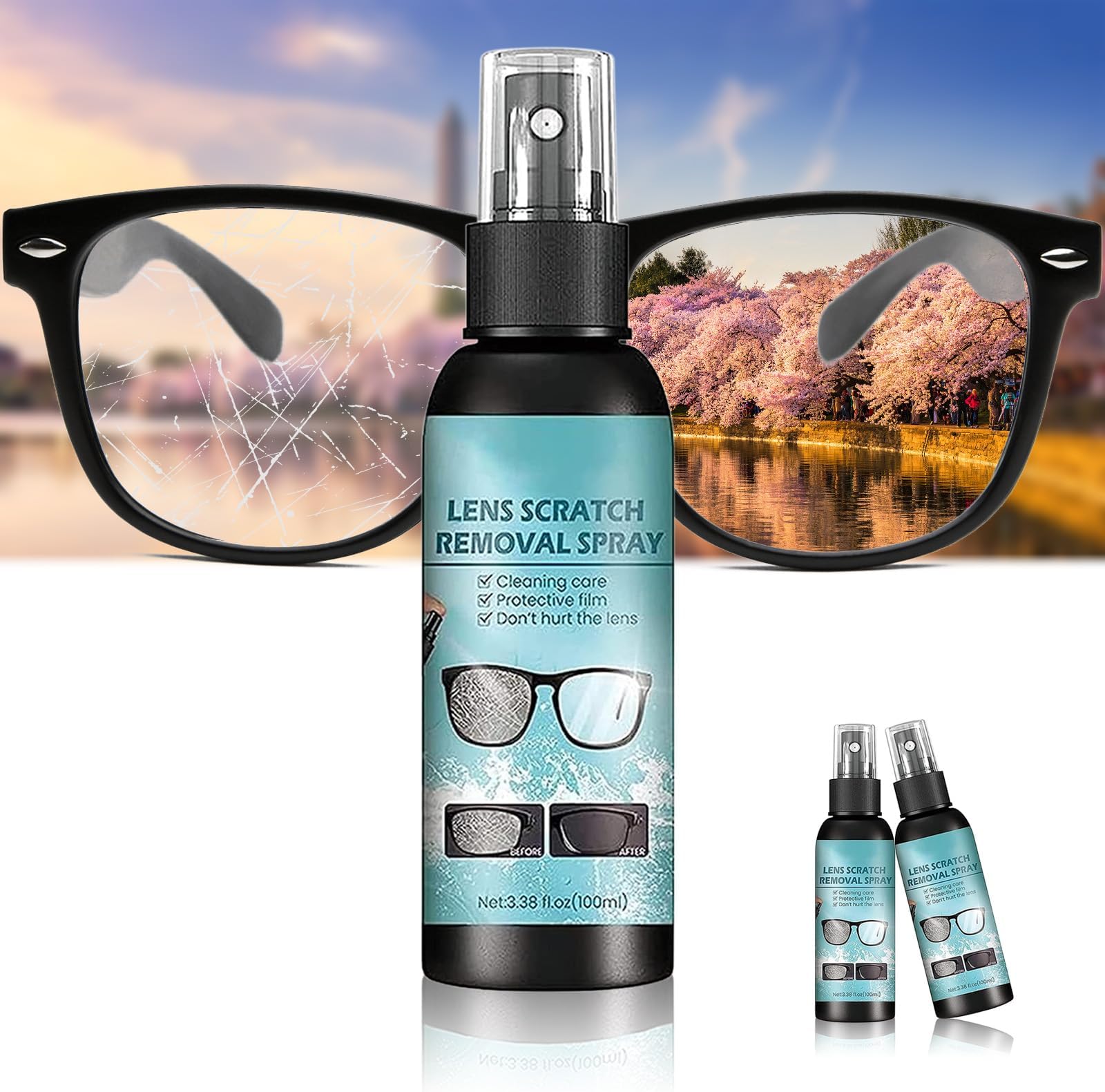 Lens Scratch Removal,eye glass cleaners spray, eyeglass scratch remover-2pcs,scratch remover for sunglasses, scratch remover for eyeglasses, Eyeglass Cleaning Tools for Lenses Screens(100ml)