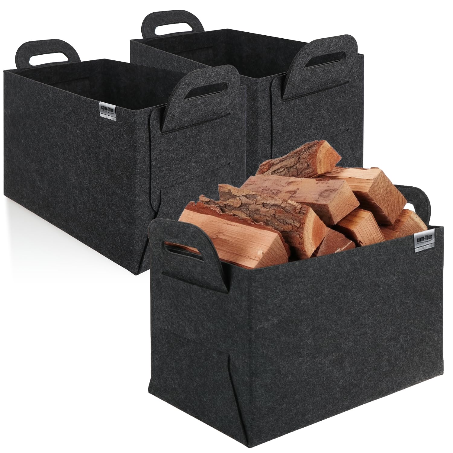 Com-Four 03 Pieces Anthracite 44X31cm Com-Four® 3X Felt Bag Xxl For Shopping - Transport Bags For Newspapers, Waste Paper And Shopping - Firewood Bag For Firewood - Shopping Bag