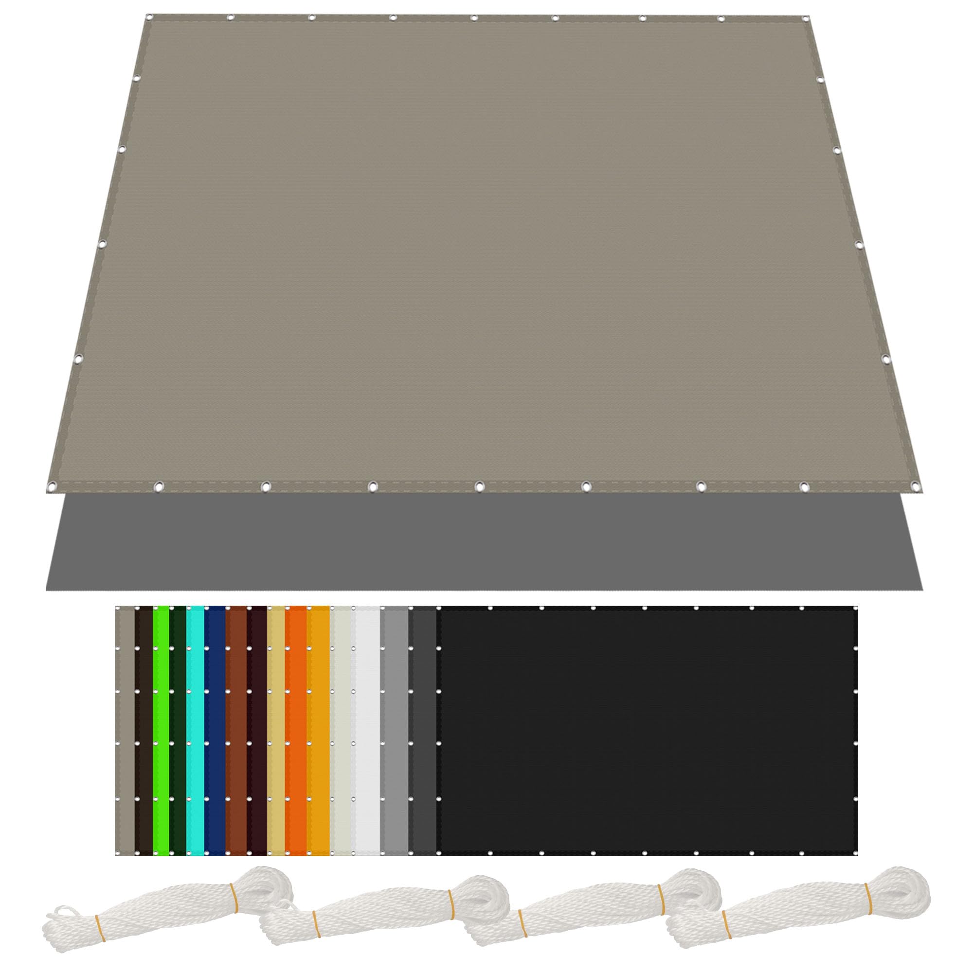 Voile d'ombrage 2.4x10 m kaki imperméable avec cordes pour protection solaire terrasse