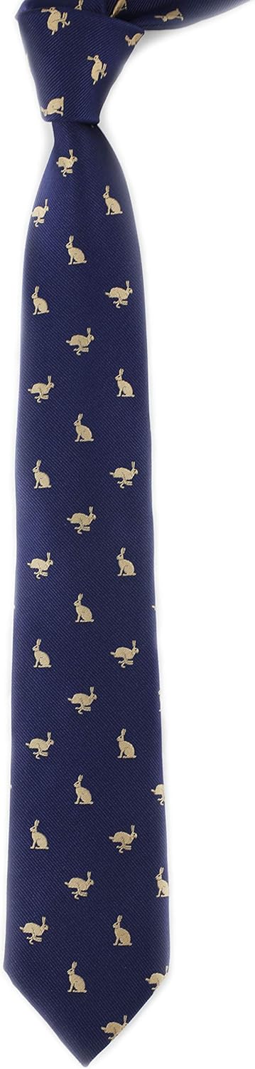 Fun Hare Neck Tie With Box Brown Animal Rabbit Bunny Navy Necktie