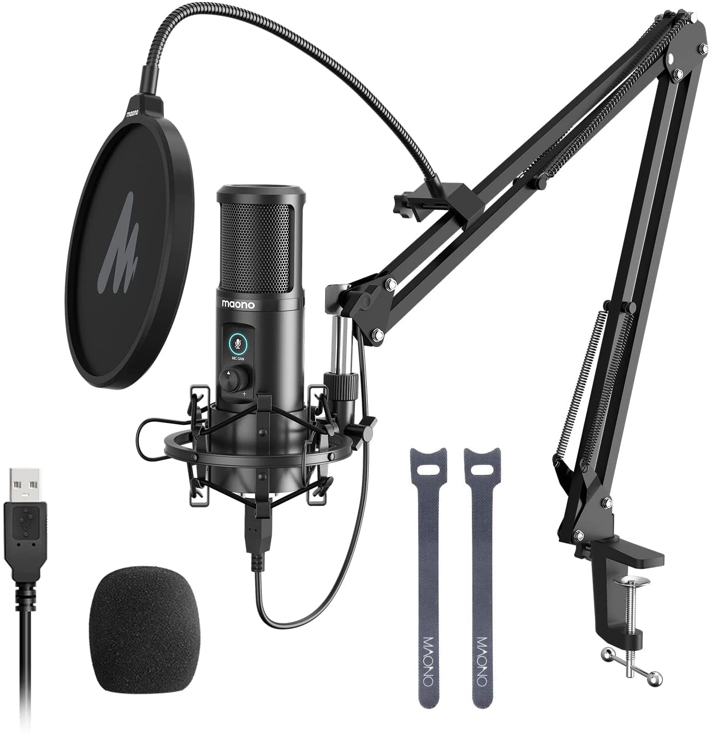 USB Microphone with One-Touch Mute and Gain Knob MAONO AU-PM421 Professional Condenser Cardioid Computer PC Mic for Podcasting, Recording, Live Streaming, Gaming, YouTube - PM421 USB Microphone