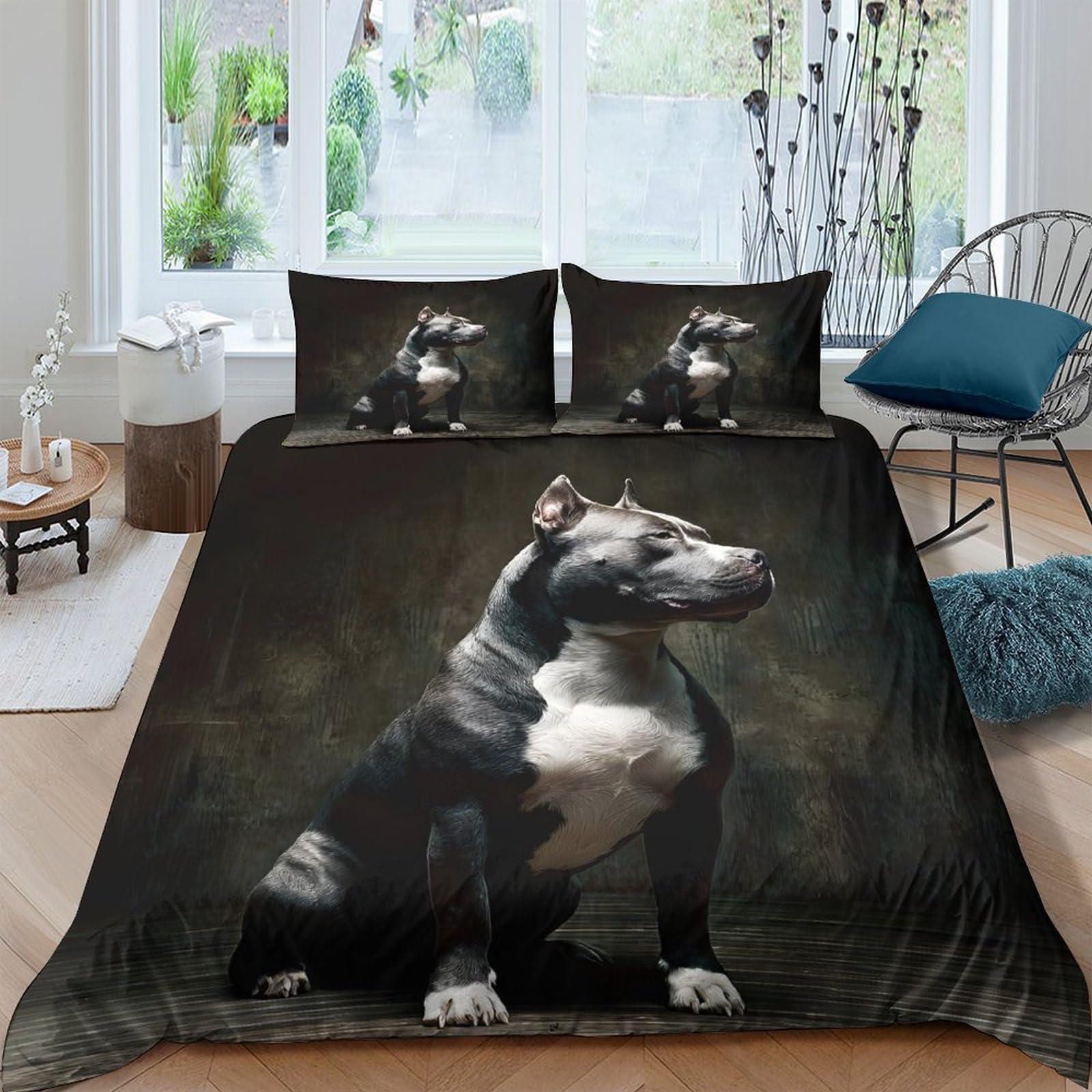 Ctjqhvkz Style-5 3D Printed Black Pitbull Fitted Sheet Microfiber Soft Slip-Resistant Dog Art Bed Cover For Bedroom Guest Room Decor Single（135X200cm）