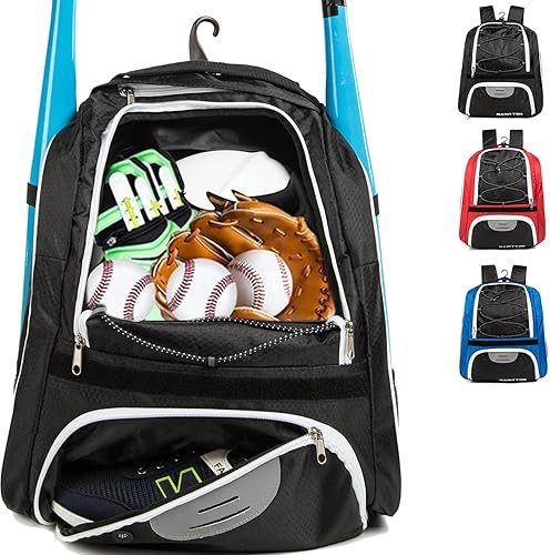 MARITTON Bolsa de béisbol mochila de murciélago para béisbol T-Ball y equipo de sóftbol y equipo para jóvenes y adultos con compartimento para