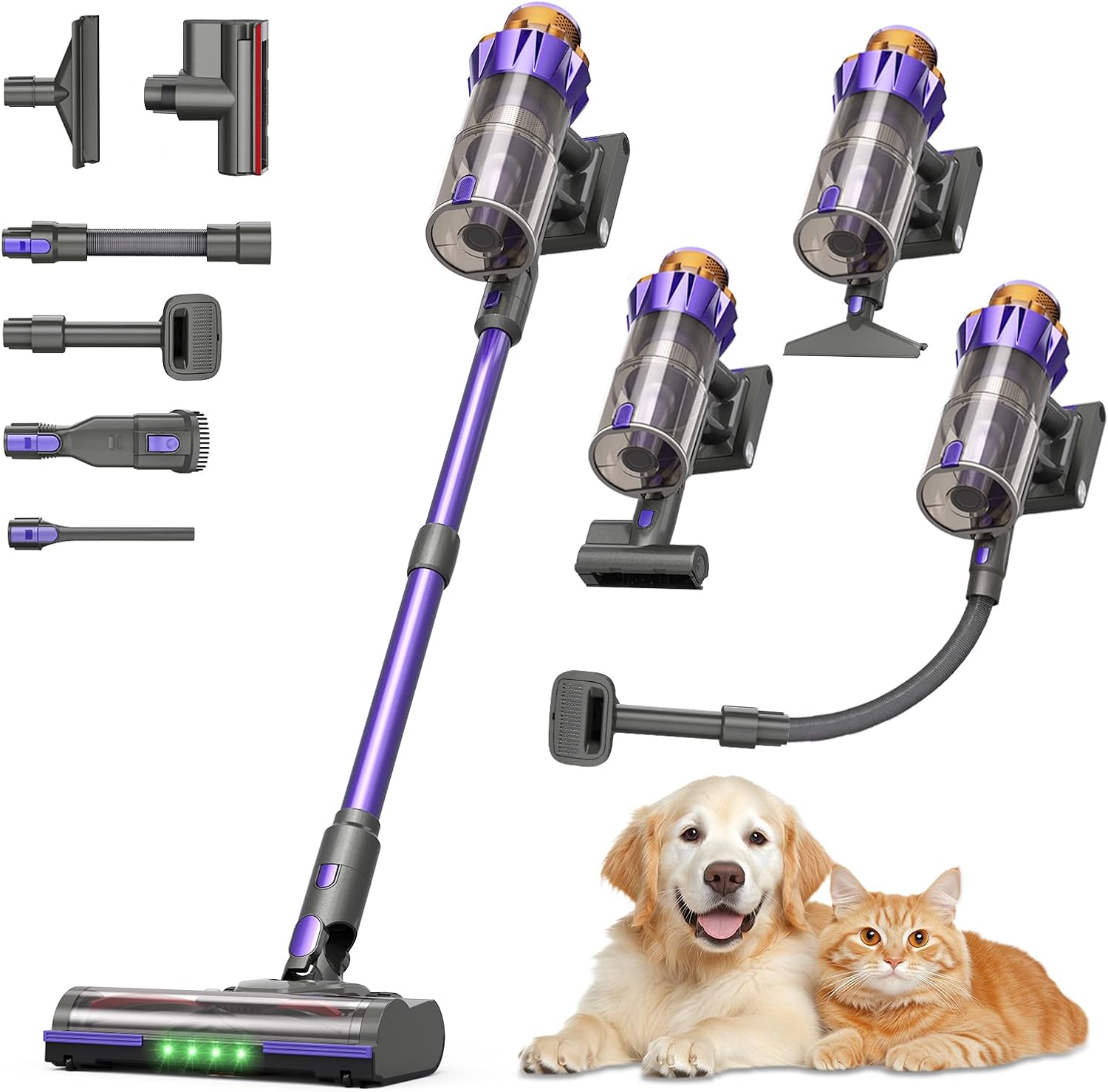 Cordless Vacuum Cleaner 1.8L Dustbin, 600W 55kPa 70Mins Stick Vacuum Cleaners for Home with Pet Brush, Self-Standing and Touch Screen, Vacuum Cordless for Pet Hair/Hardwood/Carpet/Car