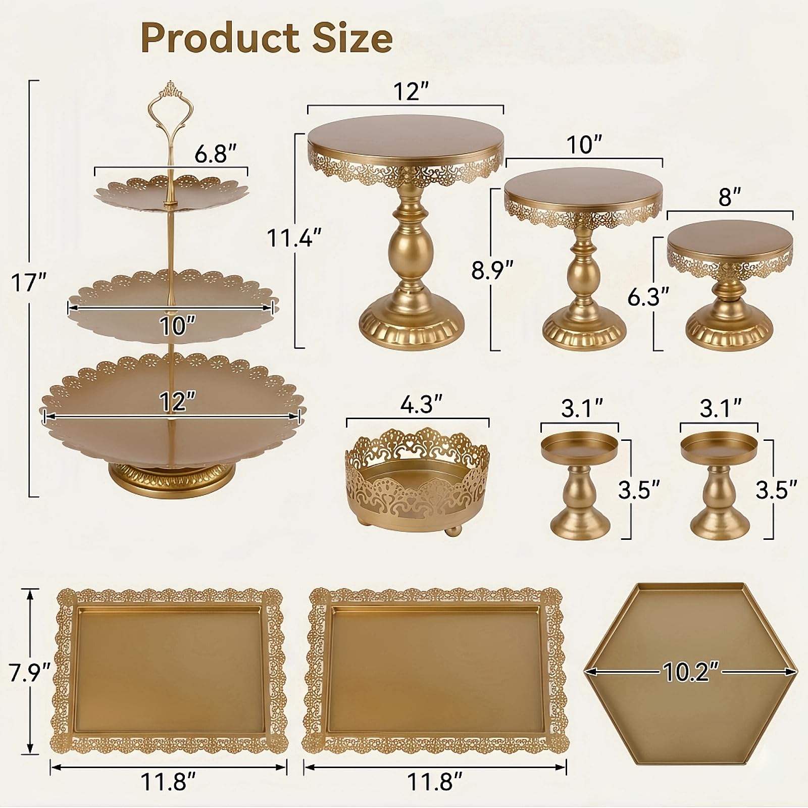 ZOOFOX 10 soportes para tartas, soporte de metal para magdalenas con múltiples estilos de combinación, bandeja de postre, bandeja para servir frutas, caramelos, torre para bodas, cumpleaños, baby