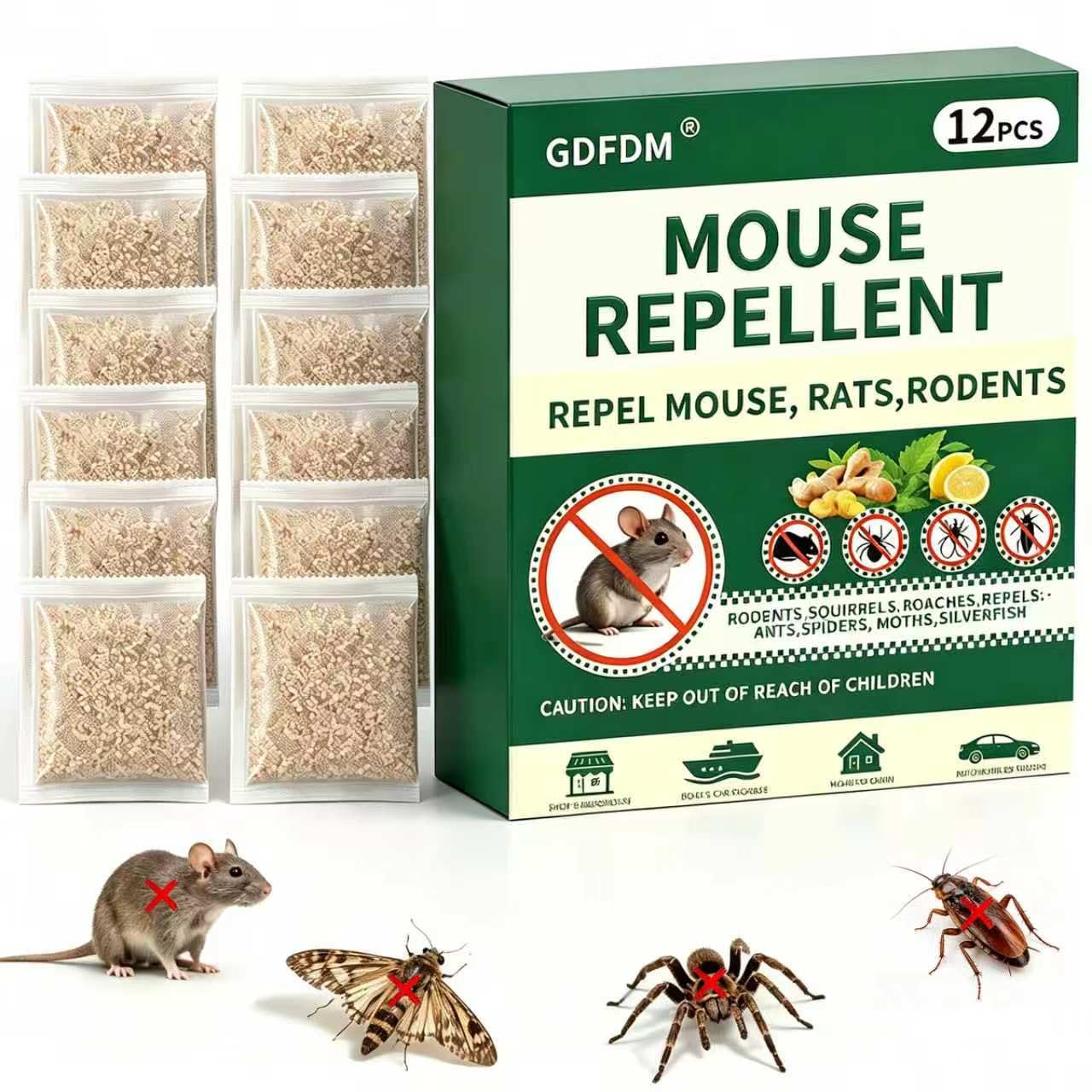 GDFDM Peppermint Oil Rat Repellent - Mouse Repellent Bag - Strong Natural Rodent Deterrent for Home,Expel Cockroaches Garage, Attic - Long Lasting Protection - 12 Packs