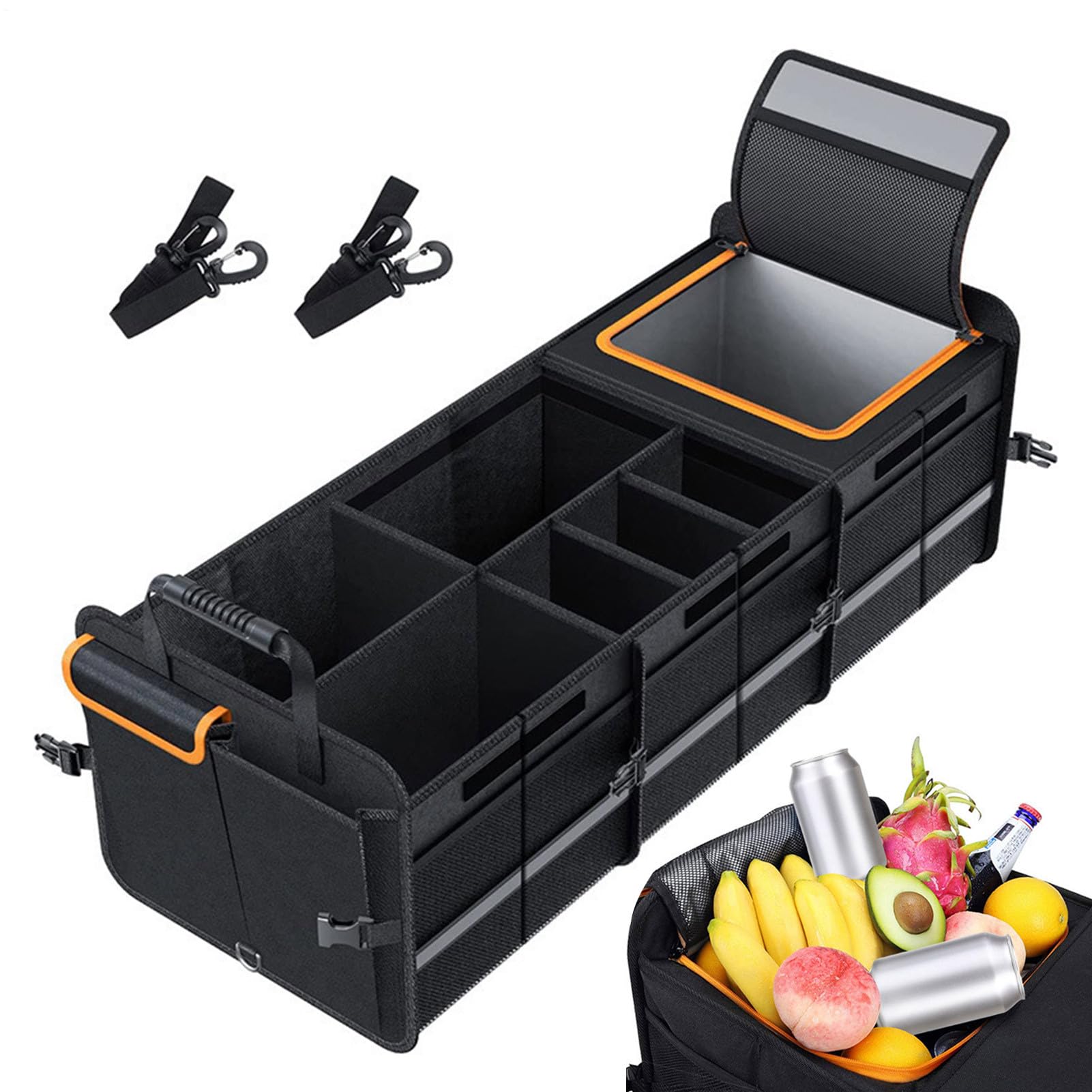 Organizer per bagagliaio per auto SUV – Frigorifero impermeabile isolante con molteplici scomparti – Organizer portaoggetti per auto, per viaggi, campeggio, interni di auto e furgoni