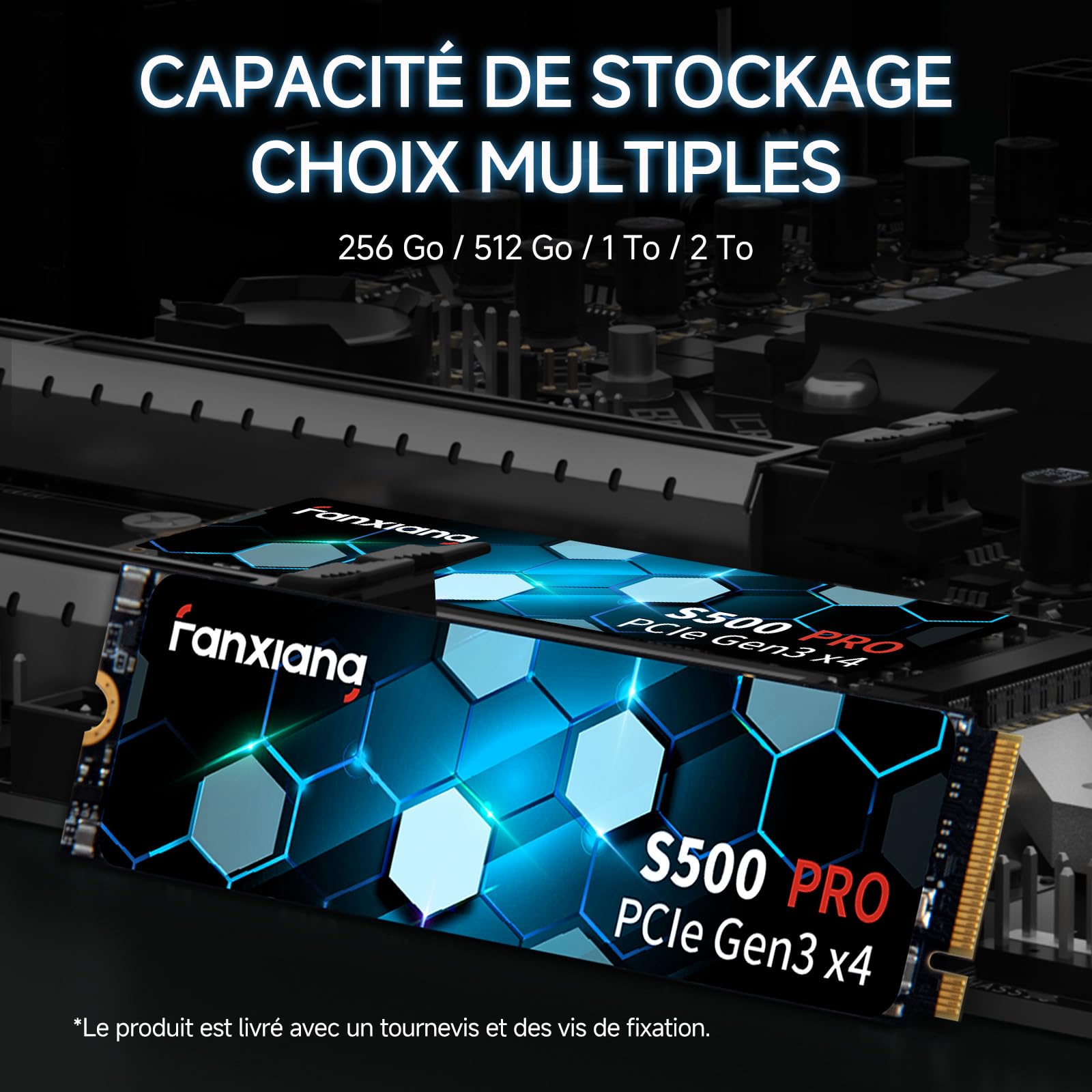 fanxiang SSD NVMe 256Go SSD M.2 PCIe Gen3.0x4 2280 Disque SSD Interne 256Go, Jusqu'à 3000Mo/s en Lecture - Compatible avec Notebook, Desktop, PC(S500Pro)