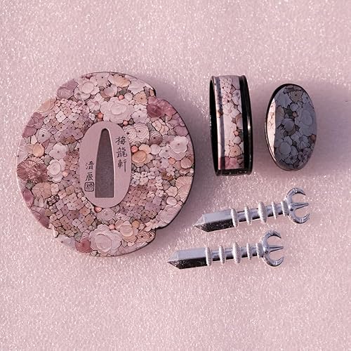 Miniatura 25 de Iron Tsuba & Alloy Samurai Fuchi Kashira Menuki - Exquisito diseño floral tallado a mano, accesorios antiguos de espada katana japonesa para artes