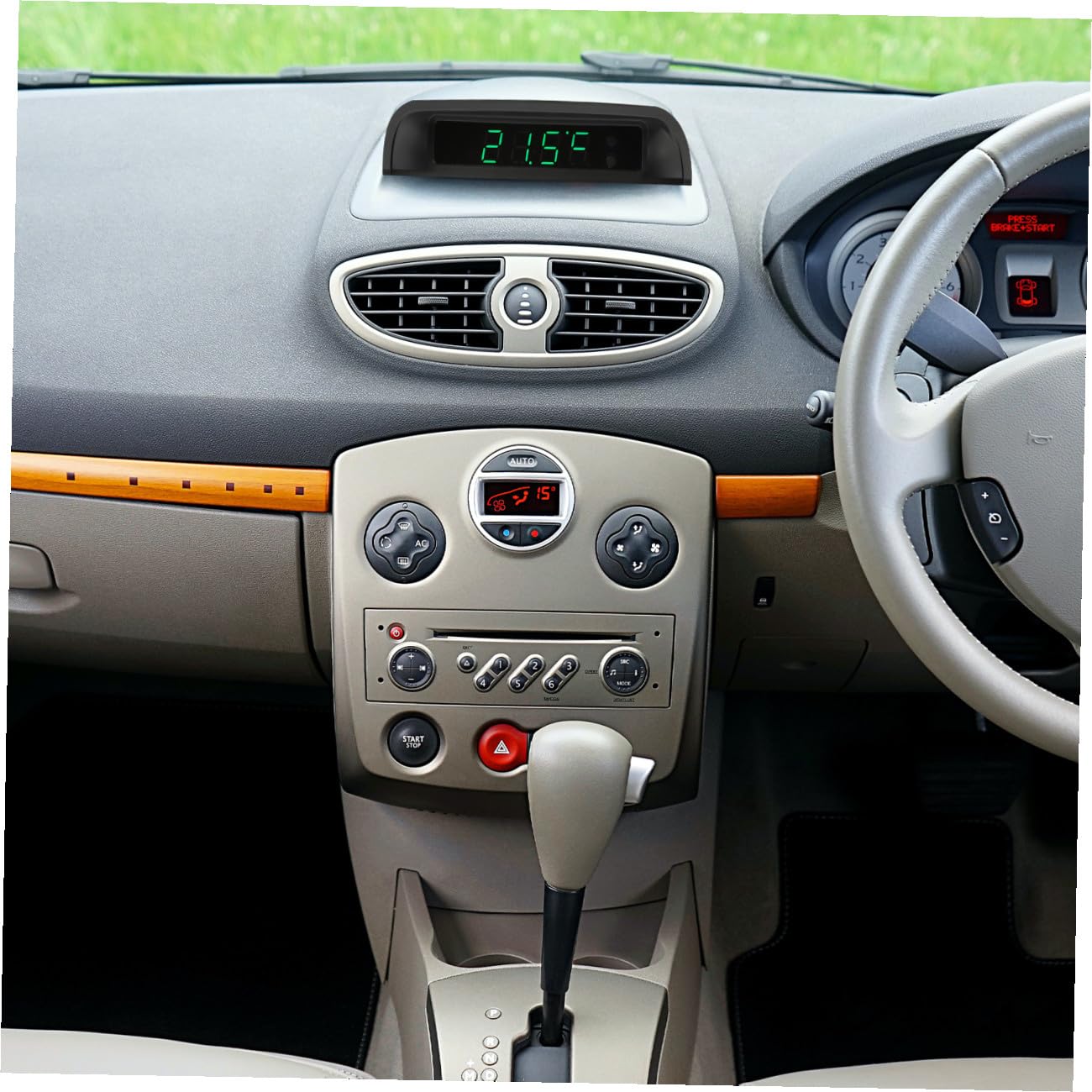 GLEAVI Reloj de Coche Termómetro Digital, Alta Precisión, Pantalla Luminosa, para Salpicadero, Accesorio Interior Abs Negro,