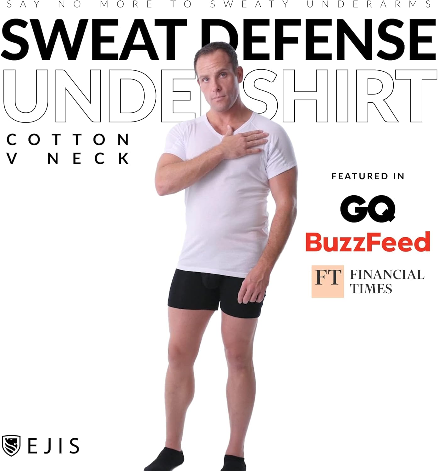 Ejis Sweatproof Undershirt for Men | V-Neck Cotton | Classic Fit T Shirt with Sweat Pads | Odor Resistant | Blocks Sweat - Image 5