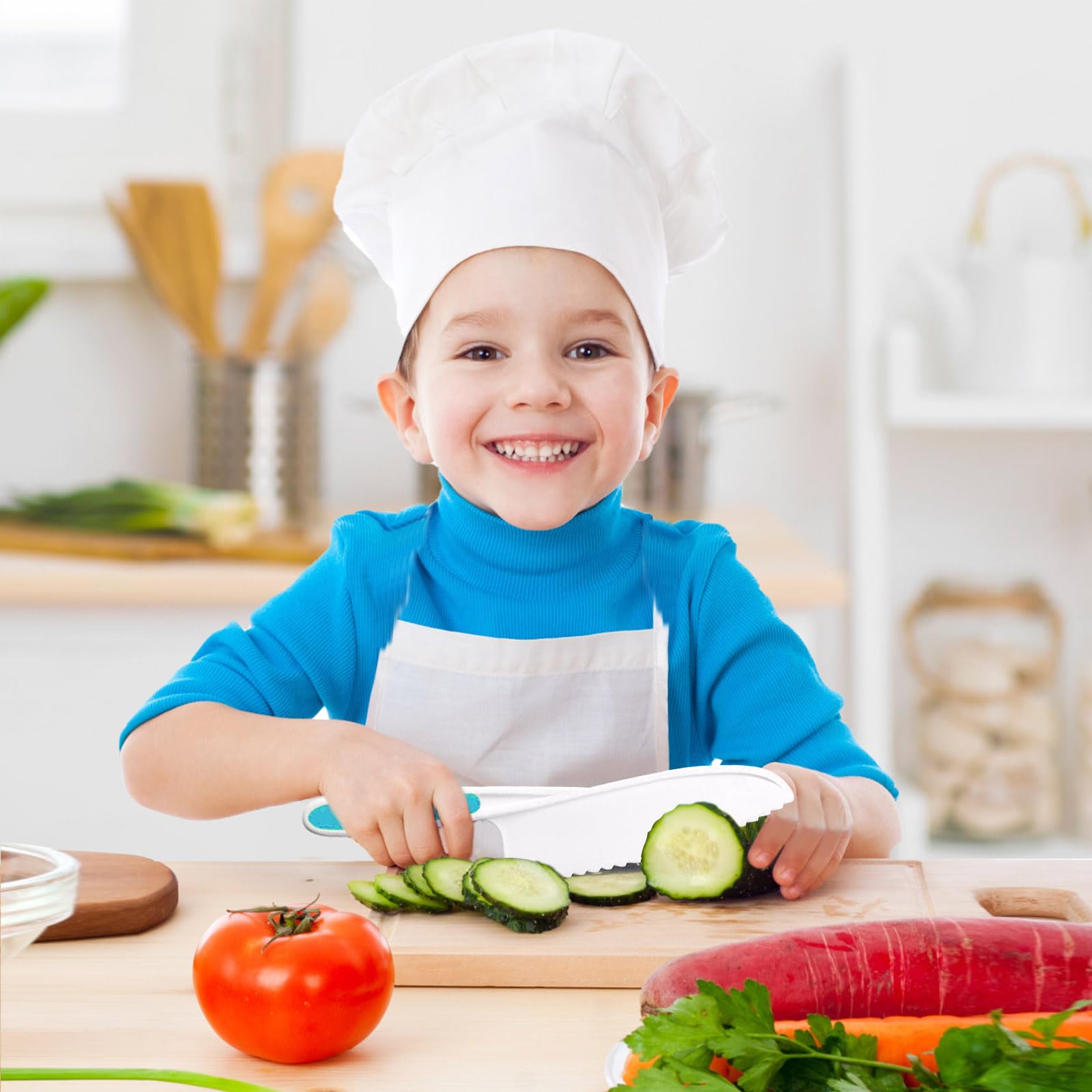 Kindermesser 18-Teiliges Kinder-Küchenmesser-Set, Sicherheit Kndermesser, Sicherheit Küchenmesser zum Schneiden Obst Oder Gemüse, Inklusive Gemüse Ausstechformen Holzmesser Schneidebrett Handschuhe