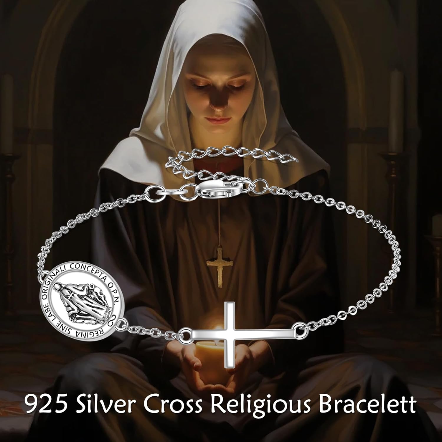 TIGER RIDER Cross Religious Bracelets for Women 925 Sterling Silver Rosary Cross Beaded Bracelet Beach Jewelry