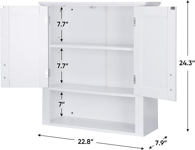 Armario de baño JupiterForce para montar en pared sobre el inodoro, con 2 puertas y 3 estantes ajustables, almacenamiento para baño, sala de estar y cocina, color blanco miniatura 3