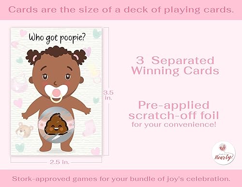 Miniatura 3 de Party Hearty Juegos de baby shower para niña, 33 boletos de lotería para rascar con emoji Poopie, ideas de juegos para bebés, juego para raspar