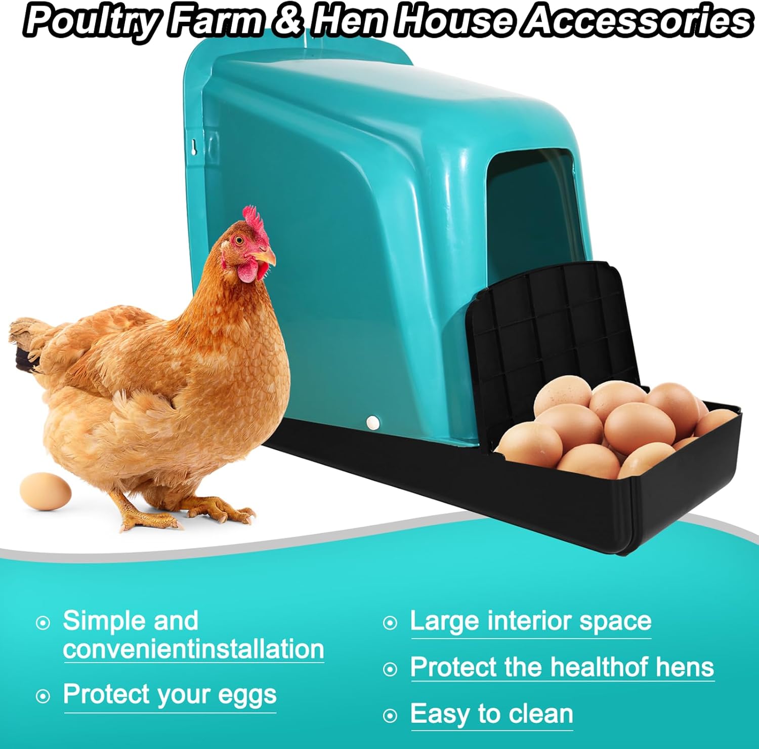 Chicken Nesting Boxes 10 Pack with Egg Roll Out, Plastic Chicken Laying Boxes for Chicken Coop, Wall Mounted Hen Nesting Box for Chickens & Poultry, Durable, Easy to Install & Clean, Green