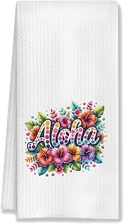 Aloha Floral Beach Kitchen Towels, Colorful Tropical Flowers Hawaiian Summer Beach Hand Towels for Bathroom, Coastal Dish Tea Towels, Summer Kitchen Bathroom Decor, 16x24 Inch