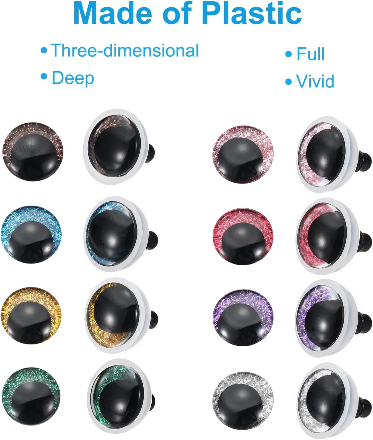 PATIKIL 14-30mm Flash Safety Eyes, 56 Pcs Doll Realistic Colorful Crocheting Safety Eyes for Decor Crochet Accessories Dolls Craft, Purple, Plum Red, Pink, Grass Green, Blue