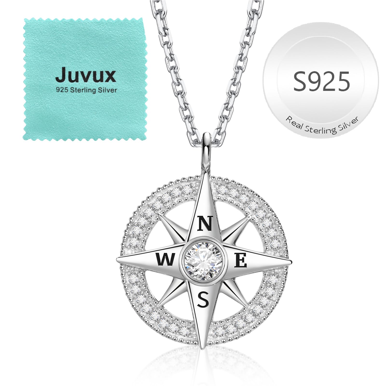 JuvuxCompass Necklace for Women 925 Sterling Silver Pendant Necklace Suitable for Anniversary Birthday or Christmas Gifts for Wife Girlfriend Mom Mother in Law