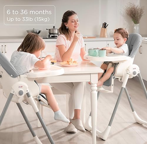 Miniatura 7 de KÜB Silla alta plegable 3 en 1 para bebé con asiento y bandeja extraíbles, altura ajustable y reclinable, ruedas de bloqueo
