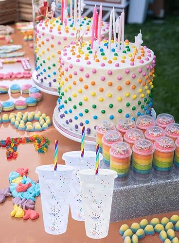 Miniatura 6 de Generic Vaso de arcoíris reutilizable de 24 onzas que cambia de color con popote y tapa de arco iris, paquete de 4, multicolor