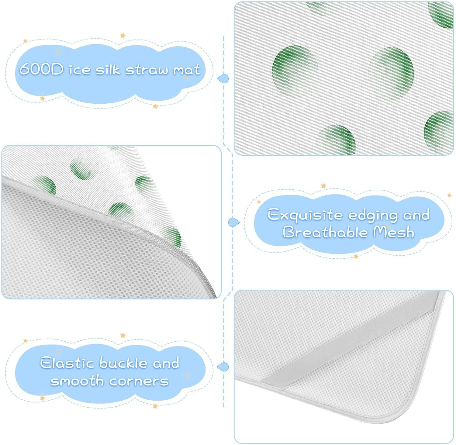 Baby Cooling Mat Green Watercolor Dots Ice Silk Breathable Mesh Summer Crib Mattress Pad with Pillowcase, Soft Cooling Sleeping Surface for Infant & Toddler, 52"x28"