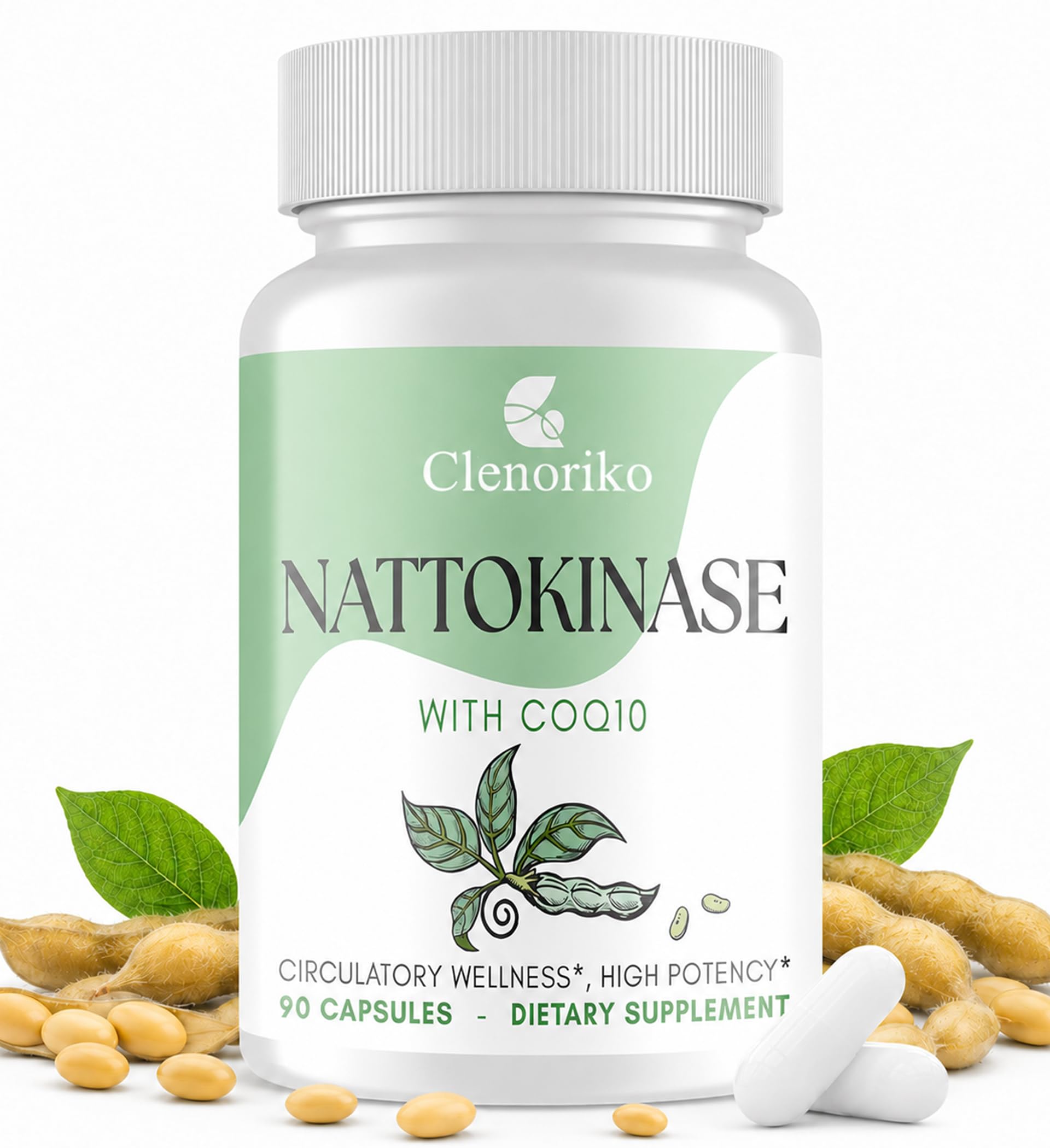 Clenoriko Suplemento de multi-enzimas com nattokinase 400 mg, 8000 FU e coenzima Q10 100 mg, 90 cápsulas