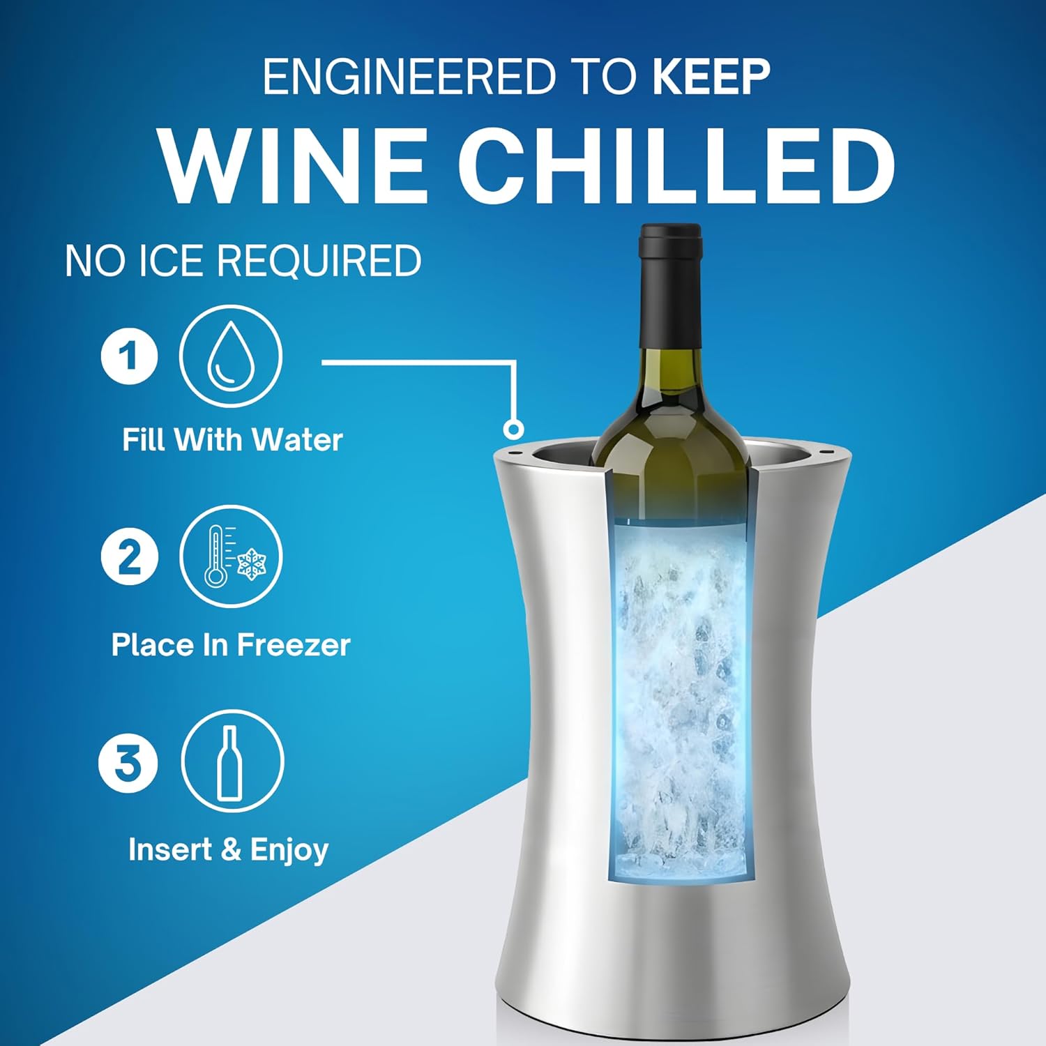 Frostware Patented Wine Chiller Bucket – Fill-With-Water & Freeze Stainless Steel Wine Bottle Chiller and Champagne Cooler Keeps Drinks Cold for 8+ Hours, Double Wall Insulated Design - Image 2