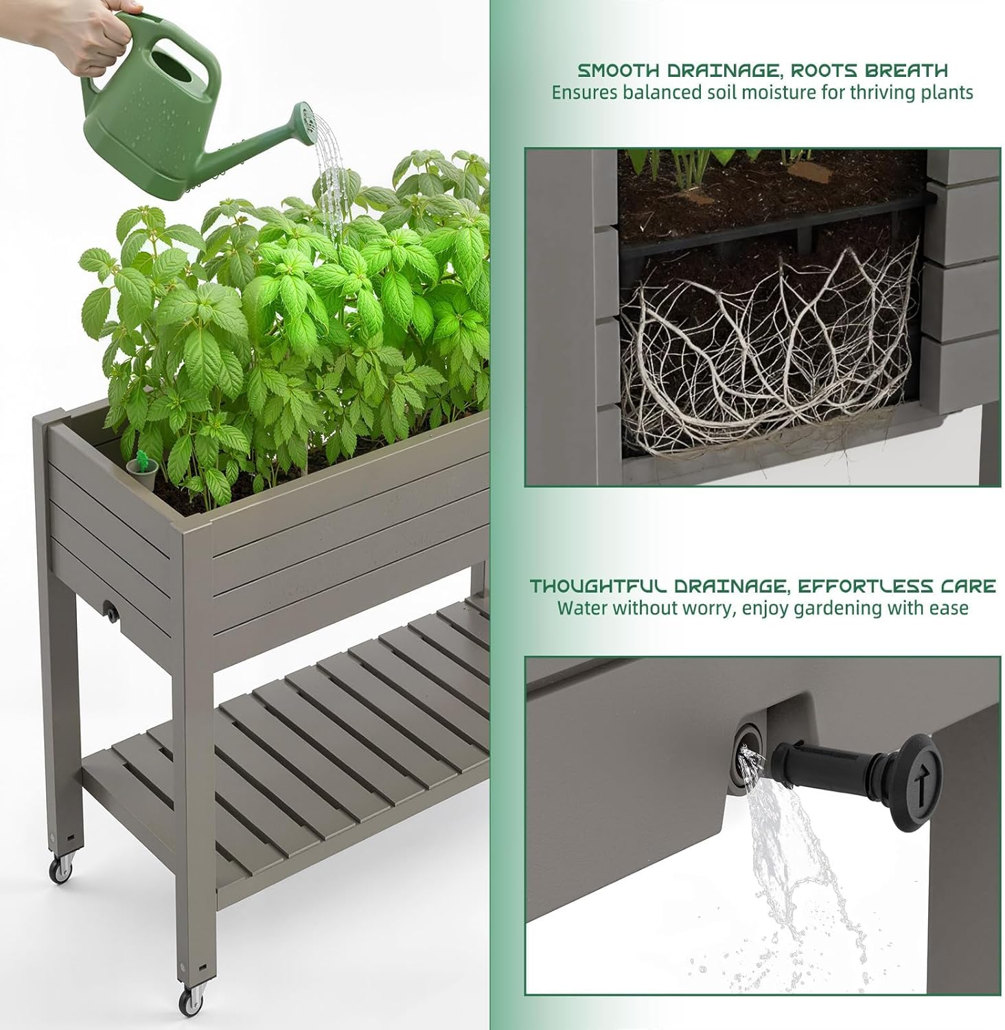 EasyUp 21 Gallon Raised Garden Bed with Wheels, Elevated Planter with Storage Shelf, Weatherproof Mobile Garden Box for Patio Balcony Vegetables & Flowers (Brown)