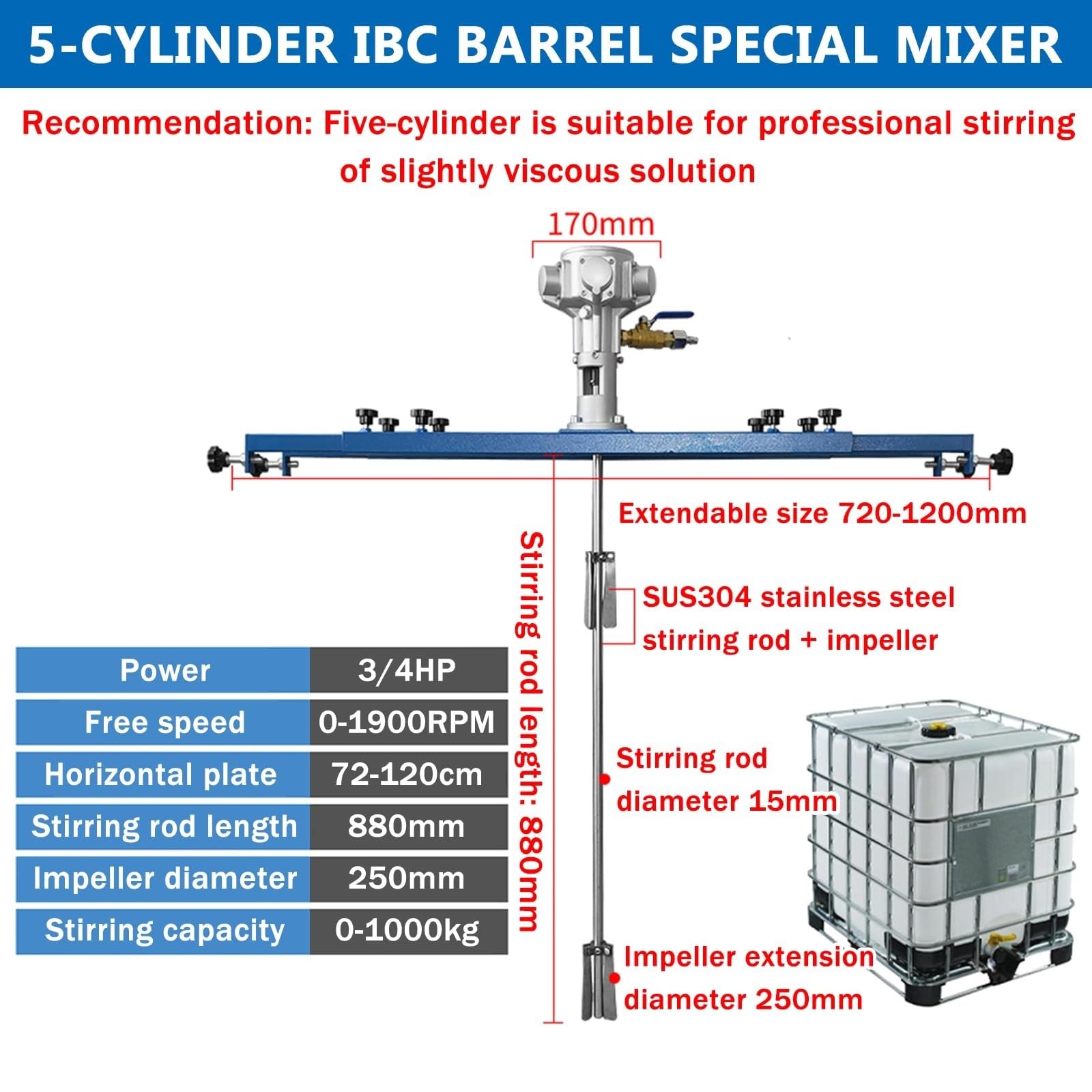 Agitadores neumáticos para IBC, Mezclador neumático de Pintura de 265 galones, agitador de Pintura para Taladro Plegable, Mezclador con Soporte, Especial para barriles IBC de una tonelada.