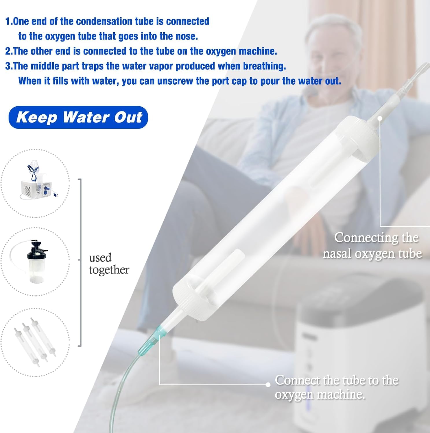 3-Pack Oxygen Tubing in-Line Water Trap with Removable End Caps