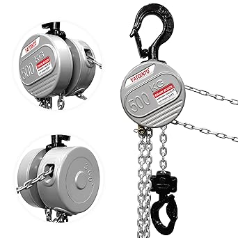 Chain Hoist 1/2 Ton, 10 Ft Chain Fall, Aluminum Alloy Hand Chain Hoist with G80 Chain Galvanized, 360 Free Pulling Chain Block, Lighter, Corrosion Resistance