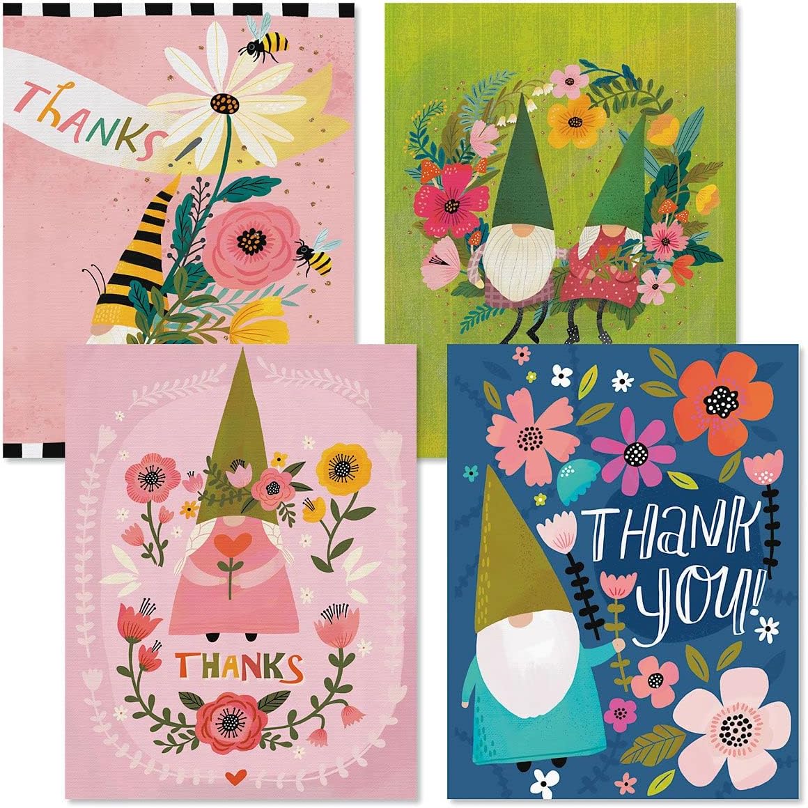 Colorful Images Thank You Gnomes Note Cards - Set of 12 (in 4 designs) 4 1/4 by 5 1/2 with envelopes