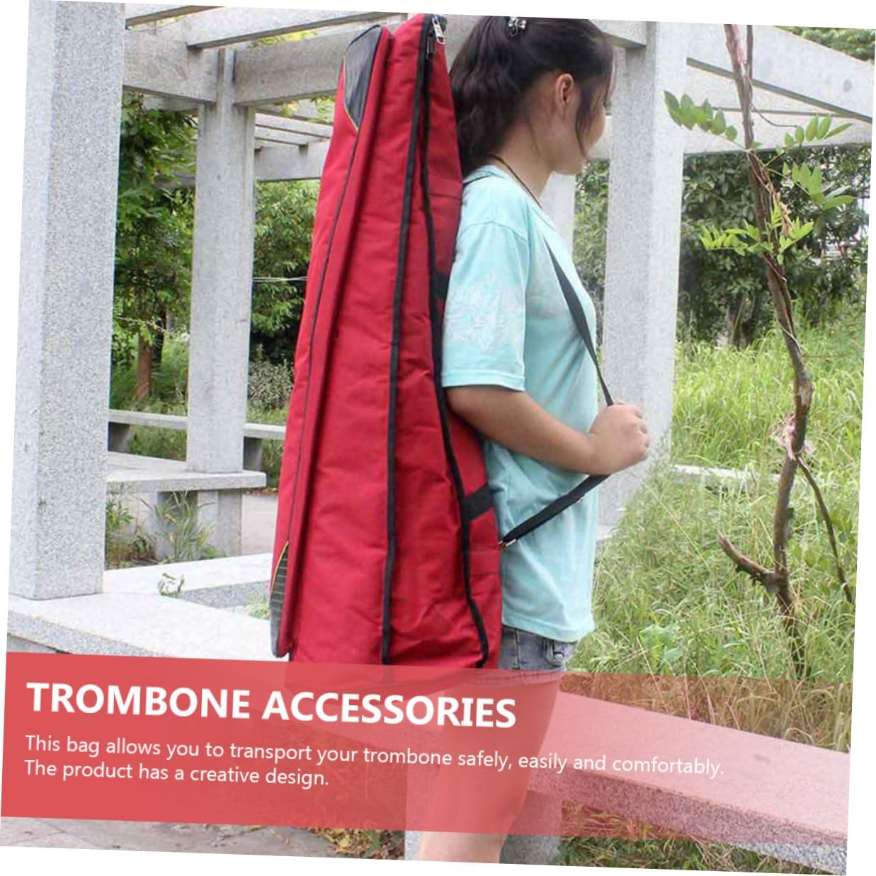 Waterproof Oxford Cloth Trombone Case, Thickened Tenor Trombone Storage Pouch with Portable Handle, Protective Red Musical Instrument Bag for Travel and Gig Use