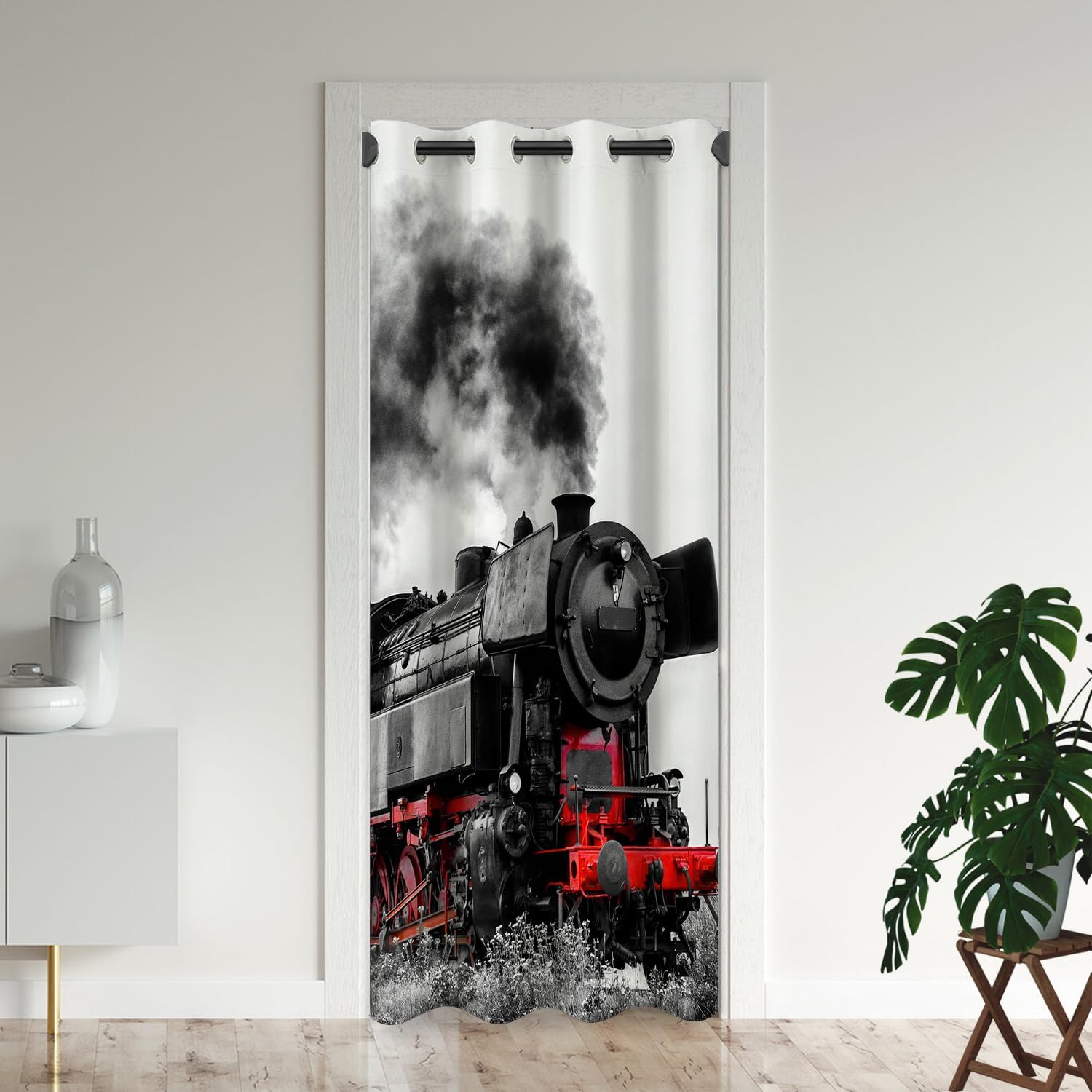 Steam Engine Train Door Curtains for Doorways, Vintage Locomotive Industrial Blackout Curtain for Kids Bedroom Closet, Grommet Thermal Insulated Privacy Door Drapes for Room Divider, 34"W x 80"L