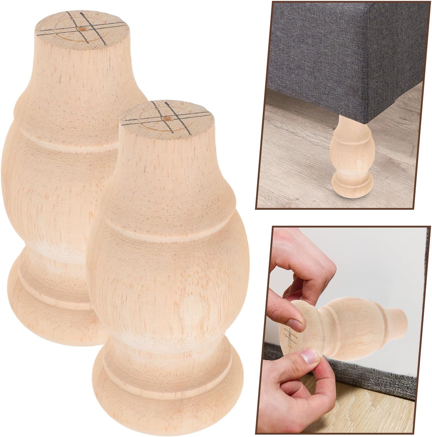 4pcs Solid Wood Furniture Legs 6x12cm Round Table Feet Replacement Wooden Sofa Cabinet Legs for Small Furniture Craft Projects