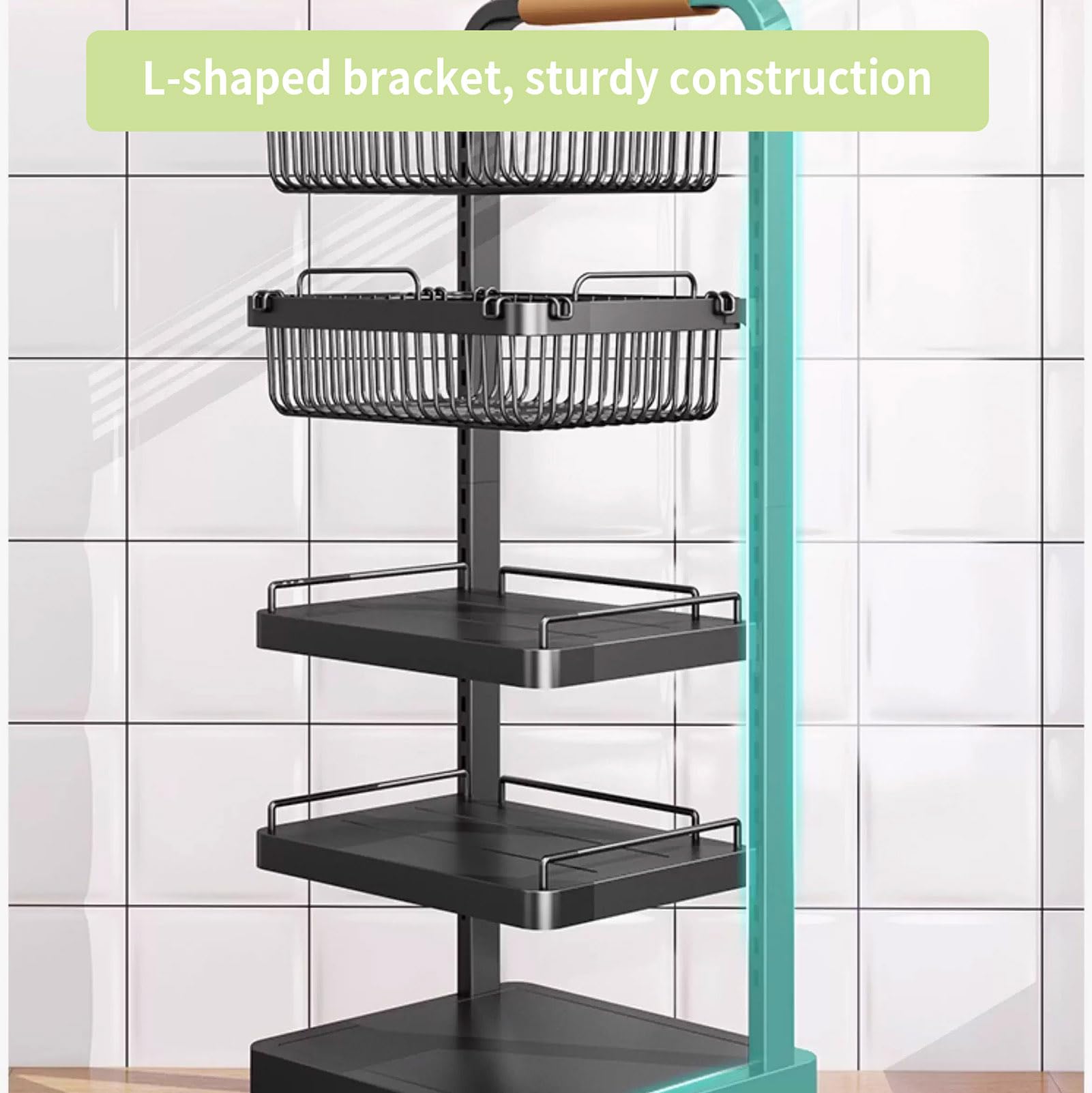 Carrito de almacenamiento de cocina, organizador rodante con cestas extraíbles, estante que ahorra espacio para utensilios de cocina y electrodomésticos