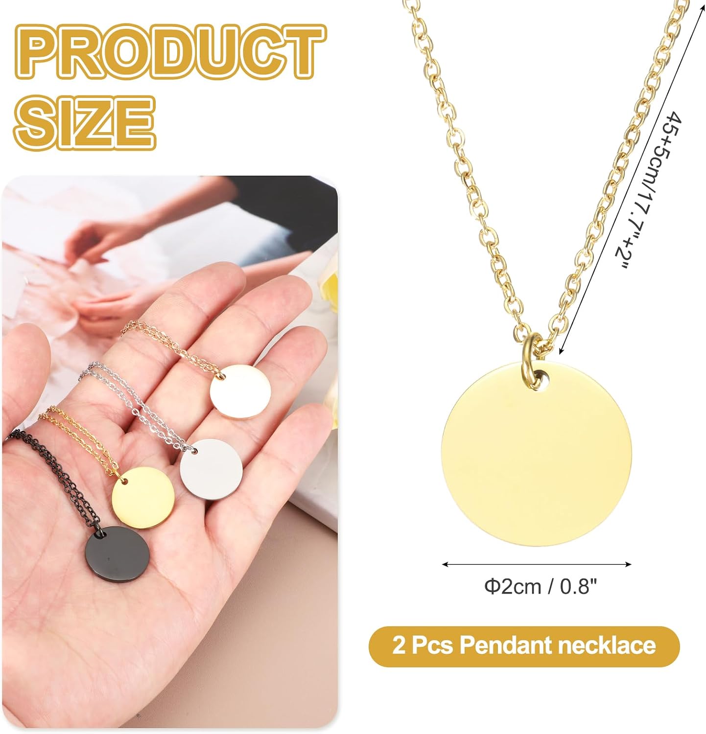 MECCANIXITY Stainless Steel Round Pendant Necklace for Men and Women, Stamping Blank Engravable Charm Pendant Necklace Jewelry Gifts for Birthday