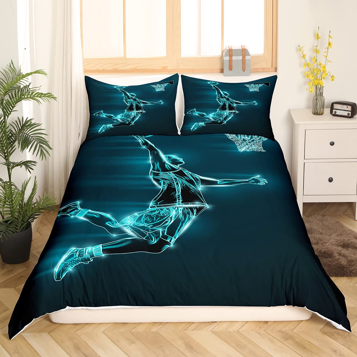Funda Nórdica Baloncesto Juegos Deportes Juego de Cama 135x200cm Regalo para Amantes del Baloncesto Juego de Funda Nórdica Urban Sports 2 Piezas Zip